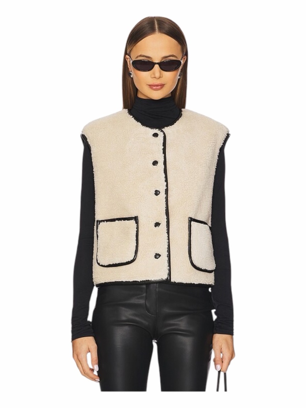 NWT! REVOLVE | WeWoreWhat Reversible Sherpa Vest in Ivory & Black. Size XS.